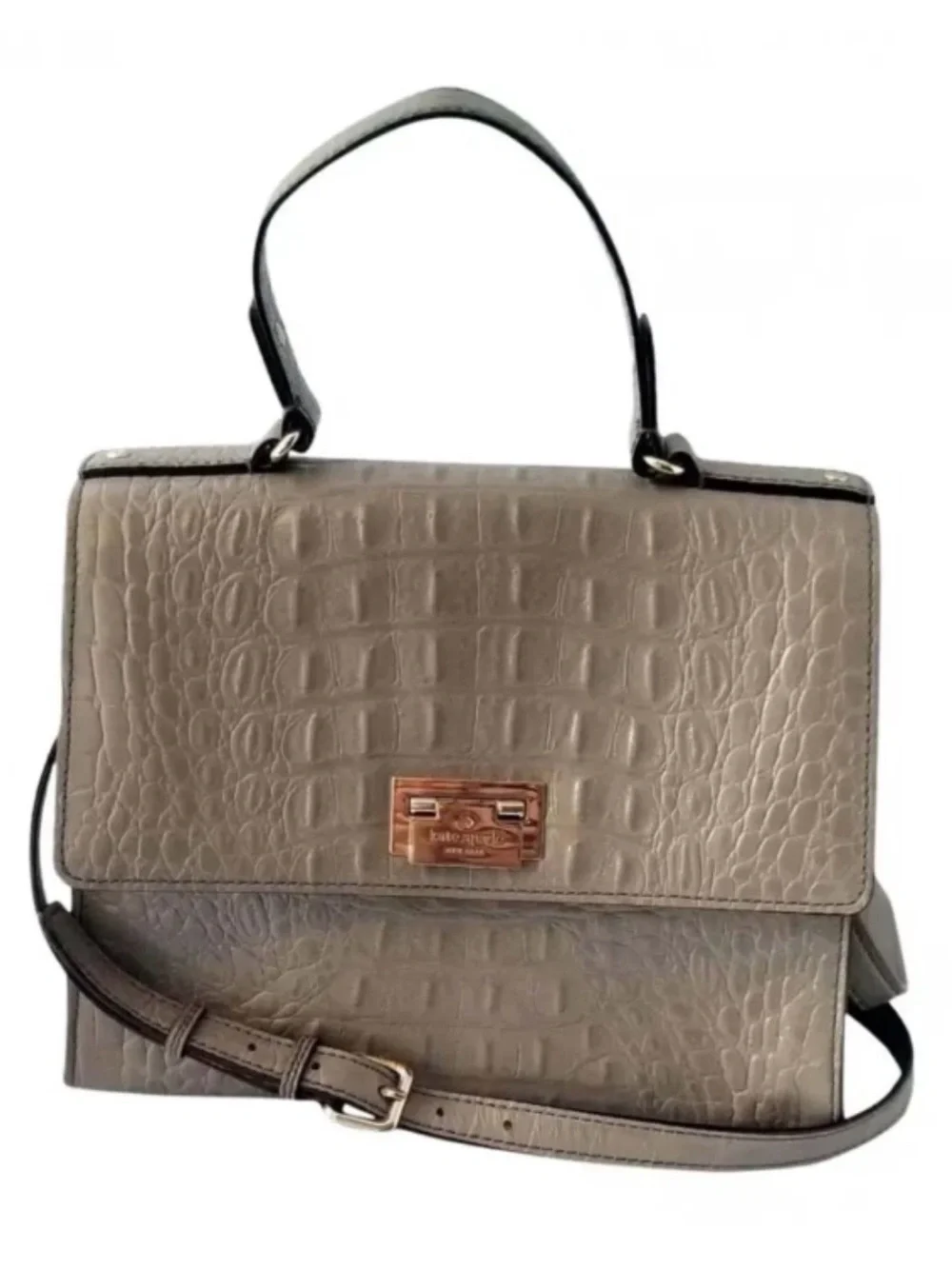 Kate Spade Knightsbridge Doris Grey Leather Crocodile Embossed Satchel Crossbody